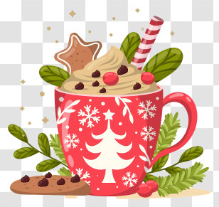 Red Mug - Red Cup With Holiday Decorations And Hot Cocoa Transparent PNG