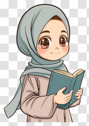 Hijab Girl Holding Book - Cartoon Girl In Hijab Reading A Book Transparent PNG