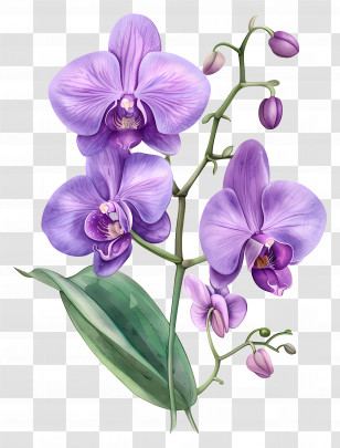 Orchid Flower - Elegant Purple Orchid Flowers On Stem Transparent PNG