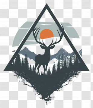 Deer Silhouette - Geometric Deer Artwork With Mountain Outline Transparent PNG