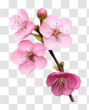 Art - Pink Cherry Blossom Flowers On Branch Transparent PNG