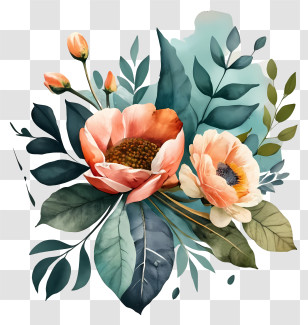 Watercolor Illustration - Watercolor Floral Bouquet Art With Leaves Transparent PNG
