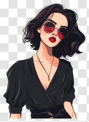 Fashion Retro - Stylish Woman With Sunglasses And Red Lips Transparent PNG