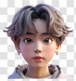 Bts - Serious Animated Boy With Gray Hair Transparent PNG