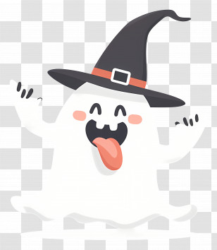 Cartoon Ghost - Cute Ghost With Witch Hat For Halloween Transparent PNG