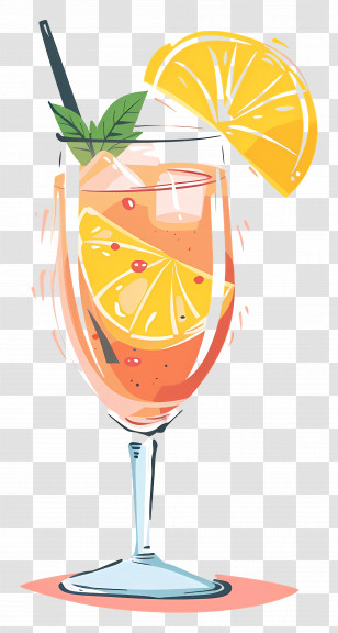 Summer Cocktail - Refreshing Orange Cocktail With Lemon Garnish Transparent PNG
