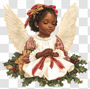 Black Christmas Angel - Child Angel With Holly Transparent PNG