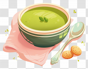 Caldo Verde - Bowl Of Green Soup With Cookies And Spoon Transparent PNG