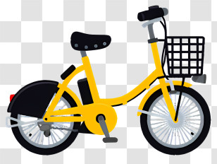 Bicycle - Yellow Bicycle With Black Basket Illustration Transparent PNG