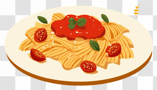Spaghetti - Plate Of Pasta With Tomato Sauce Transparent PNG