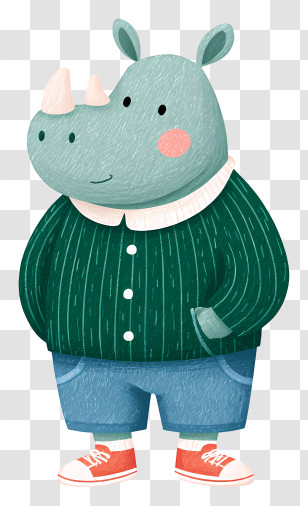Adorable Rhinoceros - Cute Rhino In Green Sweater And Jeans Transparent PNG