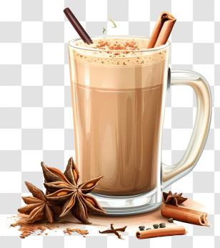 Masala Chai - Hot Spiced Latte With Cinnamon And Star Anise Transparent PNG