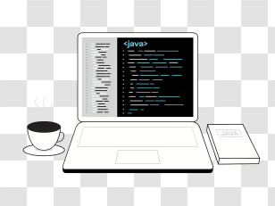 Javascript - Laptop With Java Code And Workspace Elements Illustration Transparent PNG