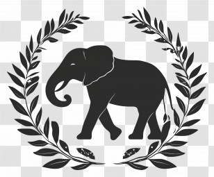Elephant Silhouette - Elephant Silhouette With Laurel Wreath Transparent PNG