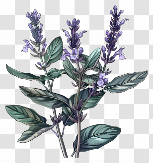 Sage Flower - Lavender Plant Botanical Illustration Transparent PNG