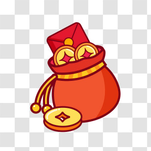 Icon - Red Bag With Gold Coins Symbolizing Wealth For Chinese New Year Transparent PNG