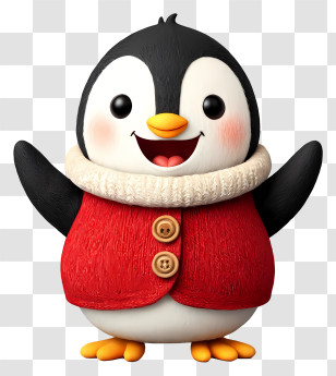 Cute Cartoon Penguin - Adorable Penguin Mascot In Red Coat Transparent PNG