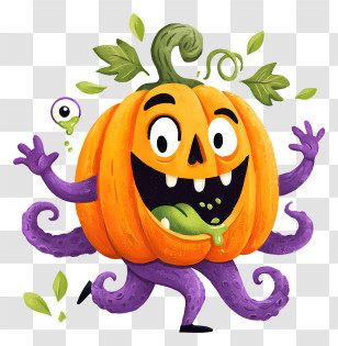 Octopus Pumpkin Walking - Goofy Pumpkin Octopus Transparent PNG