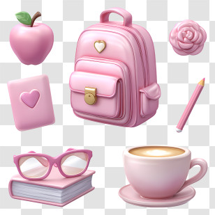 Pink School Things - Pink Backpack With Accessories Transparent PNG