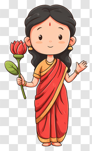 Lakshmi - Smiling Woman Holding Lotus Flower Transparent PNG