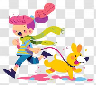 Little Girl Running Dog - Girl Running With Dog Transparent PNG