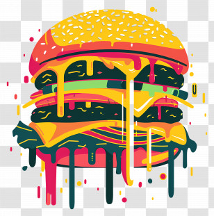 Juicy Burger - Colorful Dripping Burger Art Transparent PNG