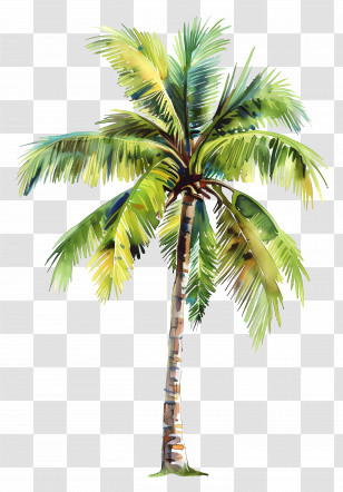 Coconut Tree - Tropical Palm Tree Watercolor Illustration Transparent PNG
