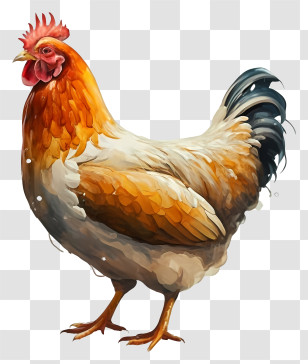 Cartoon - Beautiful Brown And White Rooster Transparent PNG
