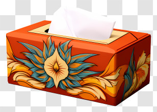 Hand Drawn Tissue Box - Decorative Tissue Box With Floral Design Transparent PNG