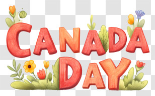 Canada Day - Canada Day Text With Flowers Transparent PNG