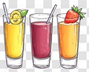 Fruit Juices In Glasses - Fruit Juice Glasses Illustration Transparent PNG