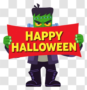 Frankenstein Happy Halloween - Frankenstein With Happy Halloween Sign Transparent PNG