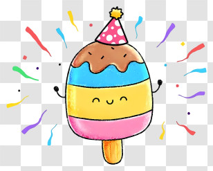 Kawaii Ice Cream Popsicle - Party Popsicle Mascot Transparent PNG