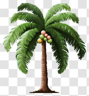 Realistic Style Coconut Tree - Palm Tree With Lush Green Leaves And Coconuts Transparent PNG