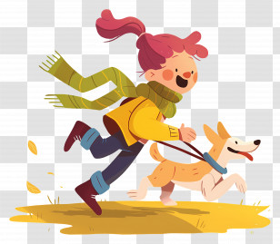 Little Girl Running Dog - Girl Running Happily With Dog Transparent PNG