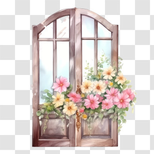 Wooden Door - Vintage Wooden Door Decorated With Beautiful Flowers Transparent PNG