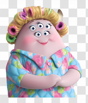 Squibbles - Three-Eyed Cartoon Character With Rollers Transparent PNG