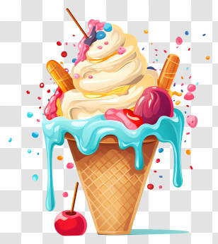 Vanilla Ice Cream Cone - Colorful And Topped Ice Cream Cone Transparent PNG