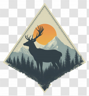 Deer Silhouette - Deer Silhouette In Mountain Landscape Transparent PNG