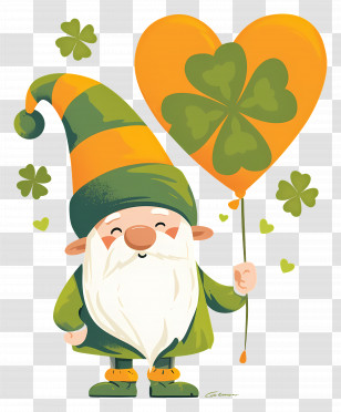 St Patricks Day Gnome - Gnome Holding Heart Balloons Transparent PNG