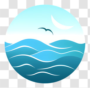 Sea - Ocean Waves With Bird And Moon Transparent PNG