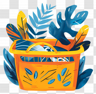 Basket With Leaves - Colorful Basket With Leaves Illustration Transparent PNG