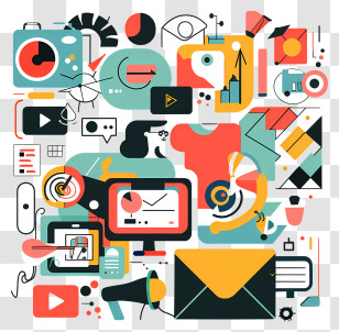 Digital Marketing Background - Colorful Abstract Technology And Gadgets Illustration Transparent PNG