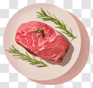 Roast Beef - Raw Steak On Plate With Herbs Transparent PNG