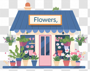 Flower Shop - Cute Flower Shop With Blue Roof Transparent PNG