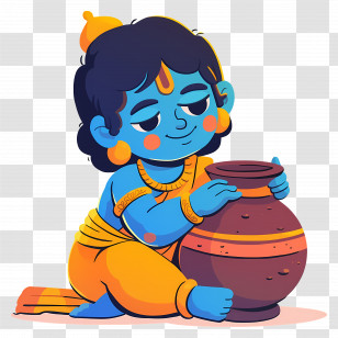 Baby Krishna - Blue Mythological Cartoon Child With Pot Transparent PNG