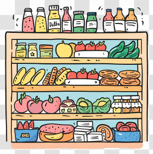 Grocery - Illustration Of A Grocery Shelf Filled With Items Transparent PNG