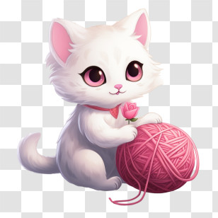 Cat Playing Yarn Ball - White Kitten Playing With Pink Yarn Ball Transparent PNG
