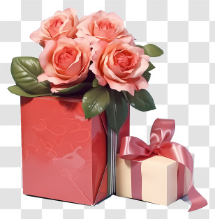 Gift Box - Beautiful Flower Bouquet And Gift Box Transparent PNG