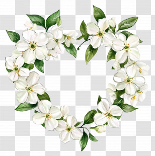 Jasmine Wreath - White Floral Heart-Shaped Wreath Transparent PNG